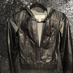 BLINK GENUINE Black Leather Jacket with Hood. Sleek and Stylish